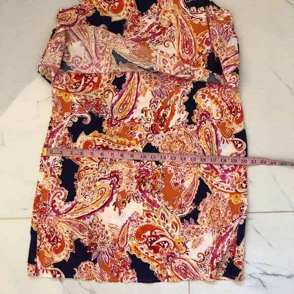 J. Jill Paisley  Floral Tiered Dress SizeS Sleeveless Orange Colorful Stretch - Picture 11 of 13